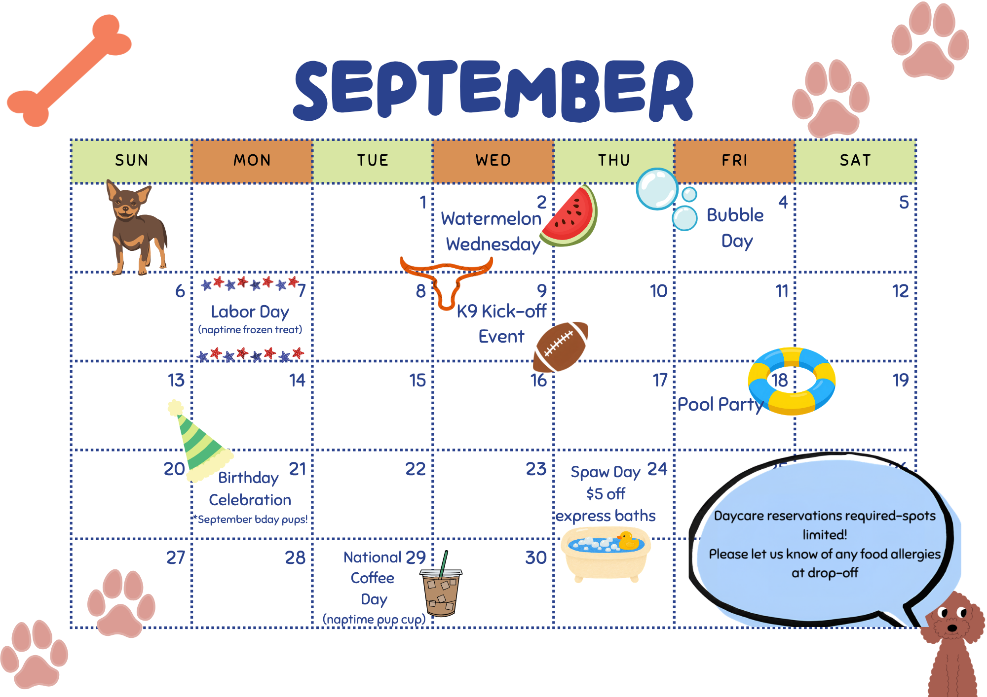 Midtown Groom & Board September calendar