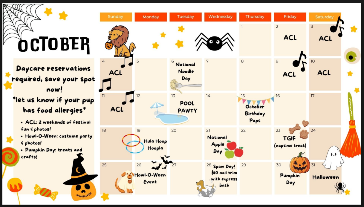 October Events Calendar